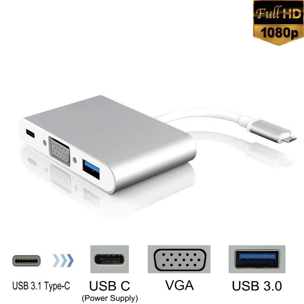 Cáp USB type-C to VGA/ PD/ USB 3.0 50738 bọc nhôm bạc