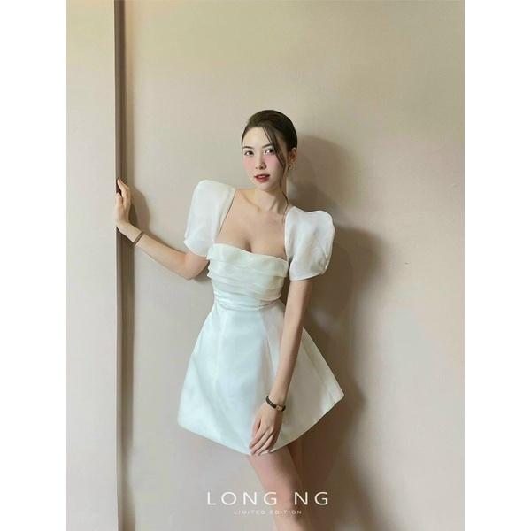 ĐẦM TRẮNG NGỰC XẾP LY TẦNG TAY PHỒNG