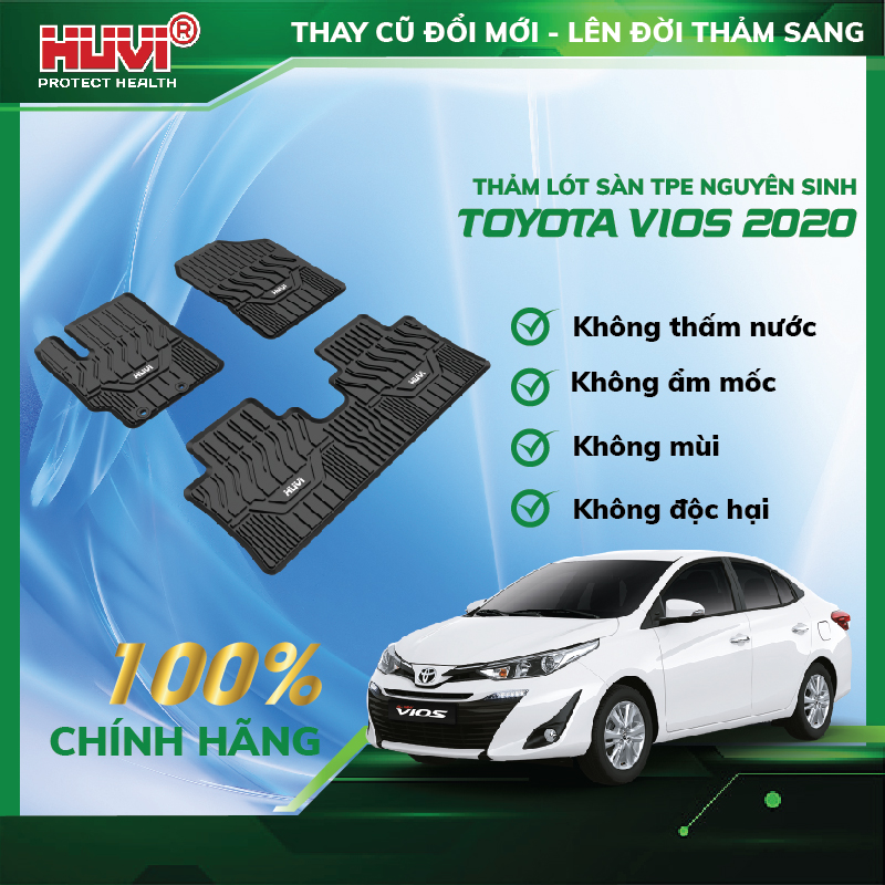 Thảm xe ô tô Toyota Vios 2021 ngăn bụi bẩn, chống tràn nước Huvi Protect Health