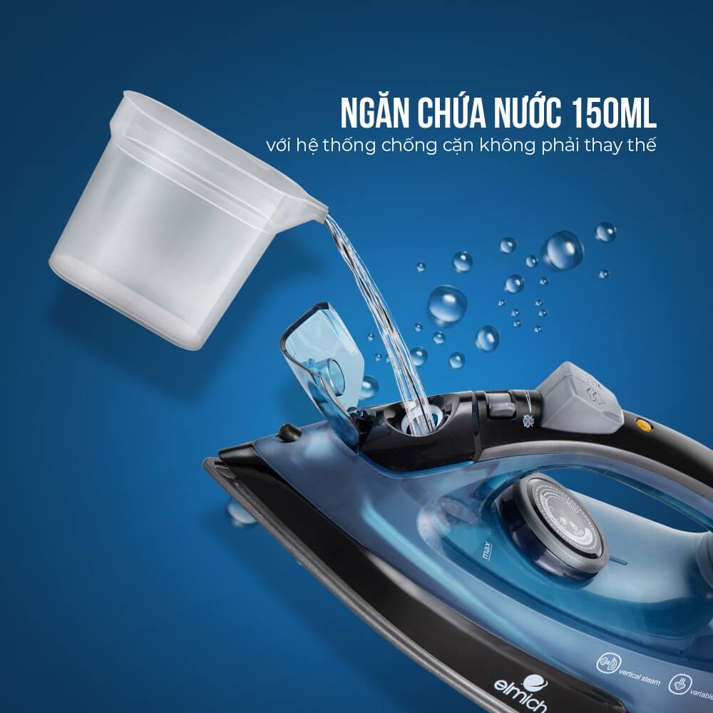Bàn là ủi hơi nước Elmich SIE-3437OL, Hàng chính hãng, công suất 1300W, mặt đế phủ Ceramic - JoyMall