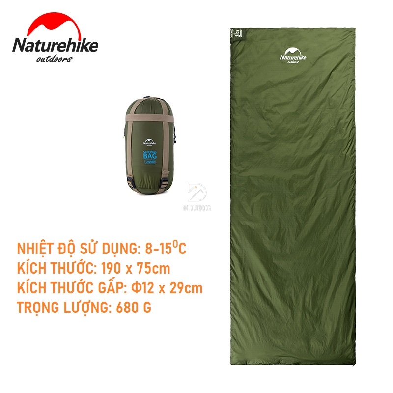 Túi ngủ Naturehike LW180 NH21MSD09 gấp gọn siêu nhẹ túi ngủ cắm trại (mới)