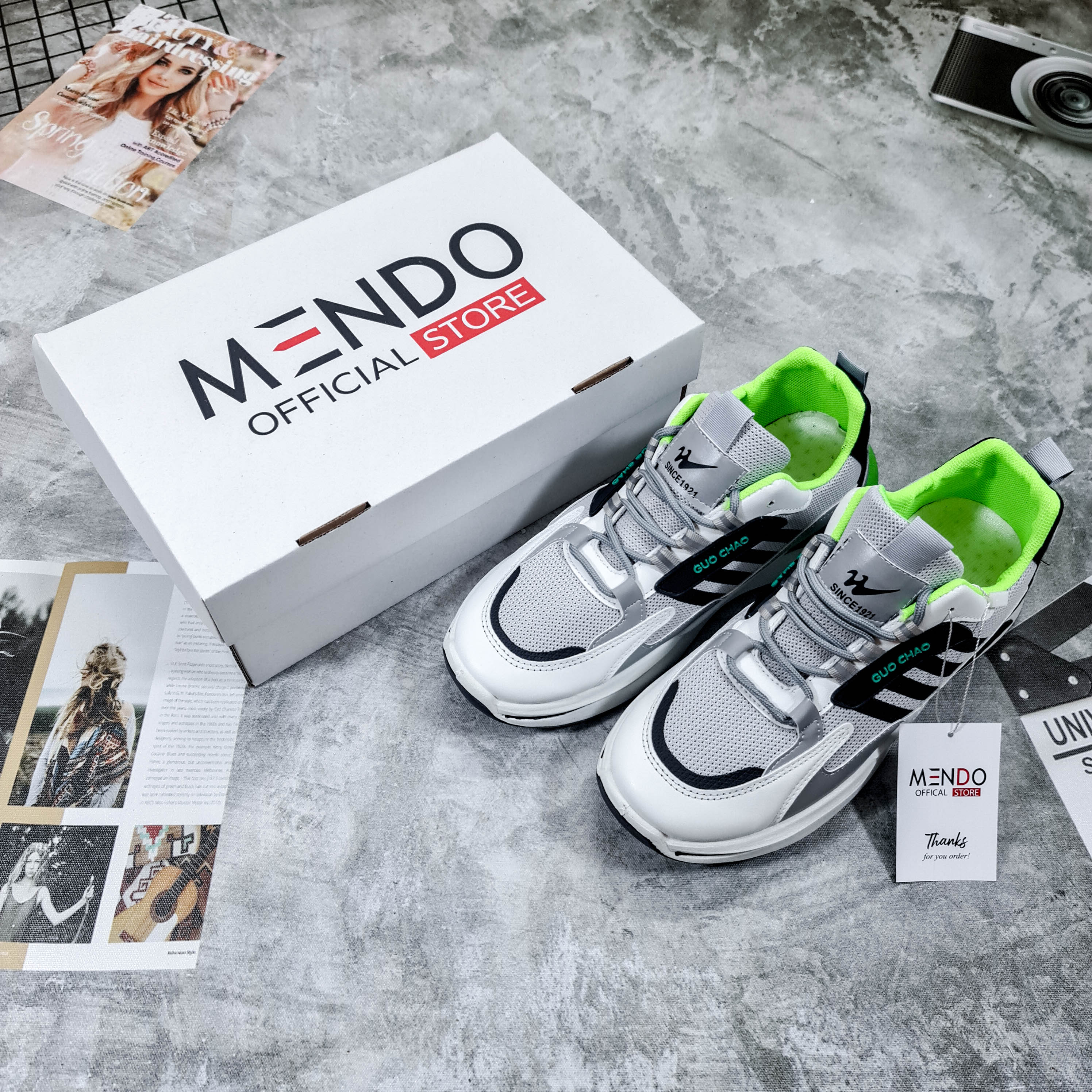 Giày Thể Thao Nam MENDO - Giày Sneaker Màu Đen Viền Xám - Xám, Giày Thể Thao Unisex Dễ Phối Đồ - G5256