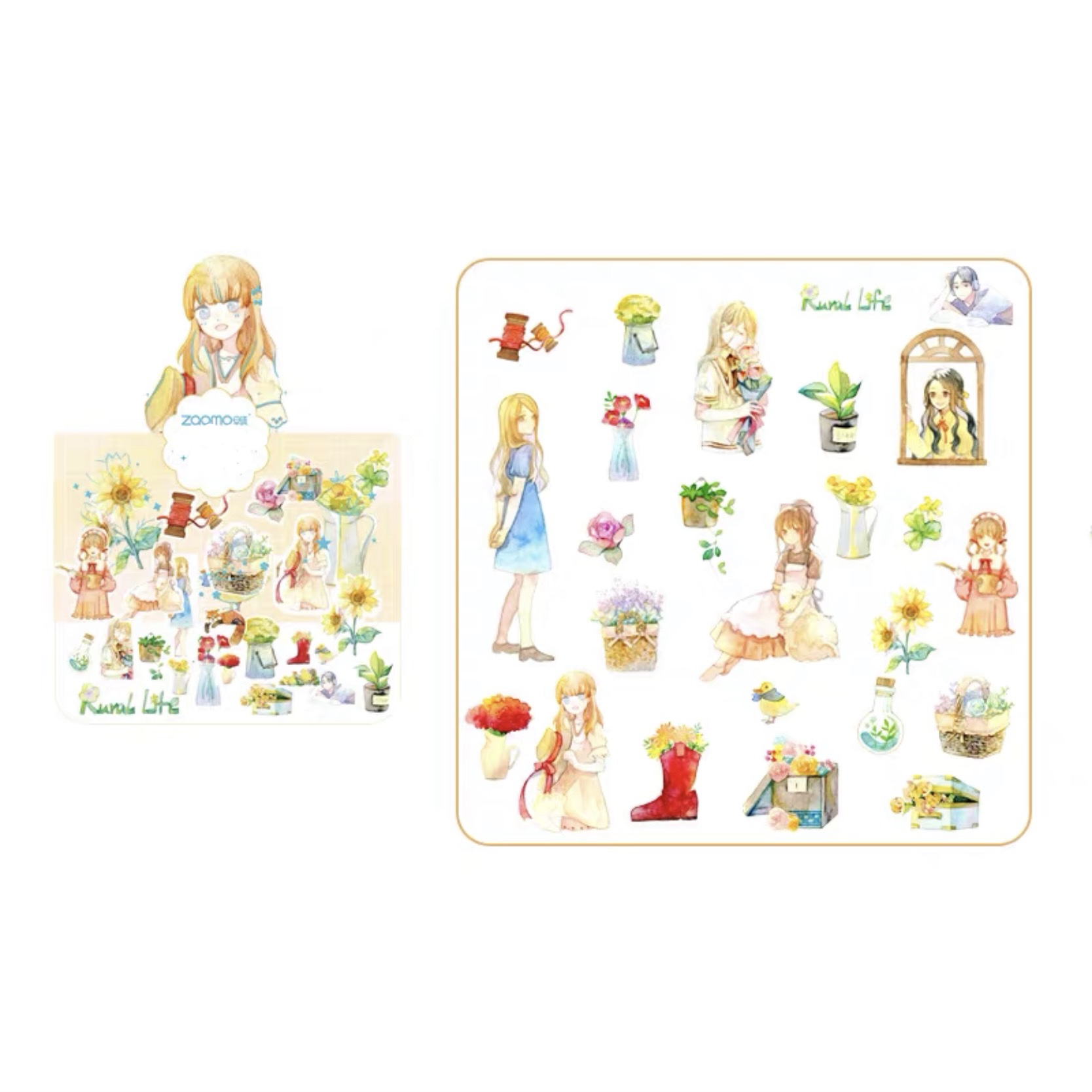 Gói 50 stickers cô gái xinh xắn có nhũ vàng