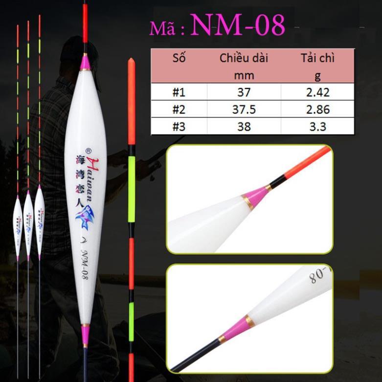 Phao câu cá nano, câu đơn câu đài màu trắng họa tiết hồng câu cá nhạy, có đủ thông số mã NM