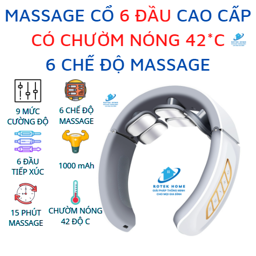 Máy massage cổ cao cấp, có chườm nóng - 6 đầu tiếp xúc, 6 chế độ mat xa khác nhau, 9 cường độ massage - Màu Trắng