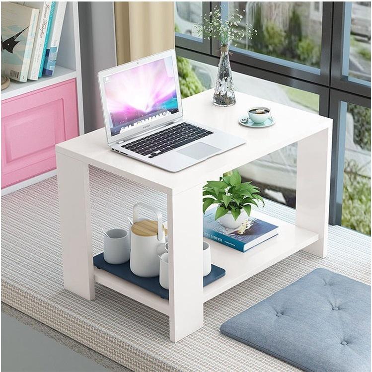 Bàn trà gỗ hai tầng tiết kiệm không gian, bàn gỗ mini phong cách vintage 60*40*40cm MoZi - TB008