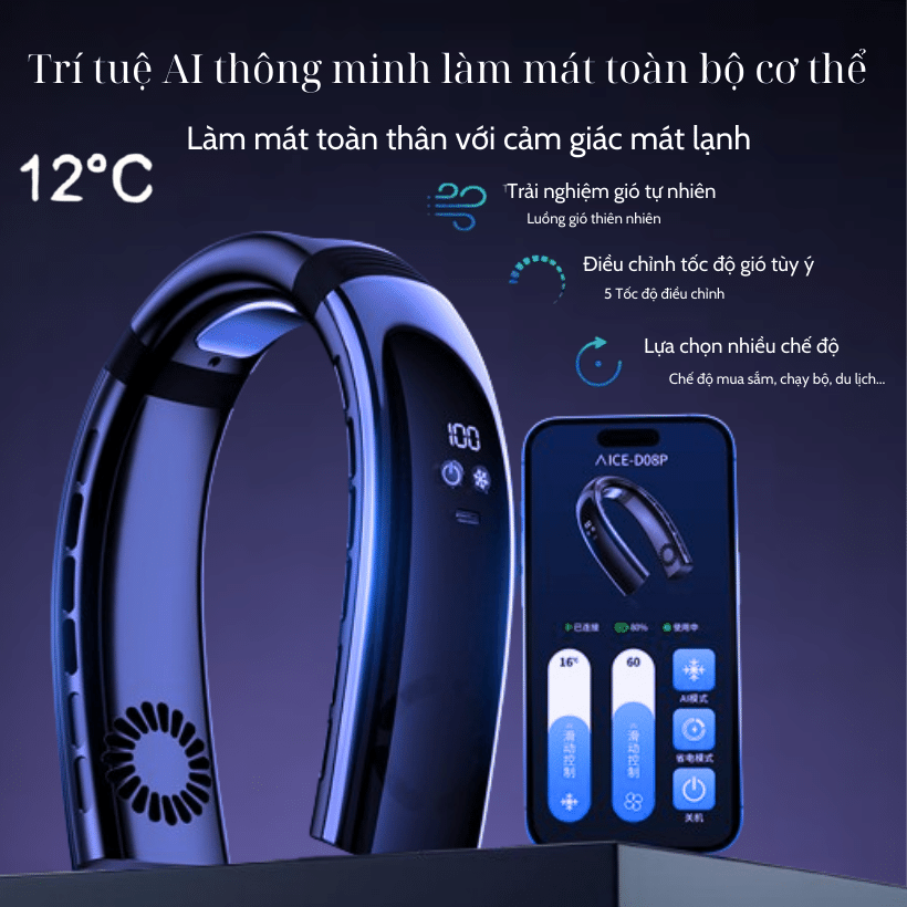 Quạt Đeo Cổ JOOU D08 10,000mAh, Làm mát lên đến 12 giờ, Công Nghệ Thông Minh Cảm Biến AI (Hàng chính hãng)