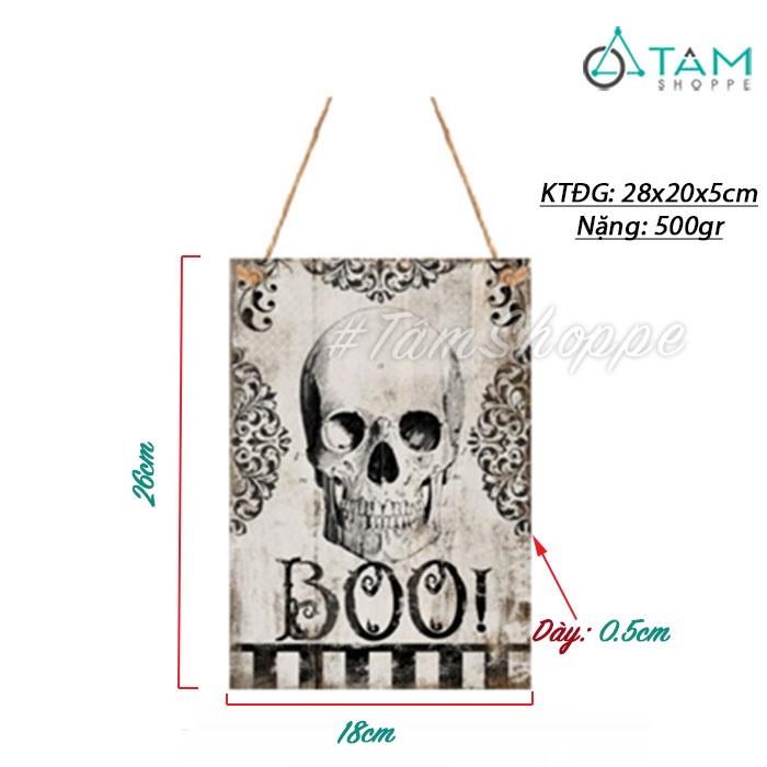 Bảng gỗ treo cửa Halloween ép giấy in họa tiết HLW-BTC-07