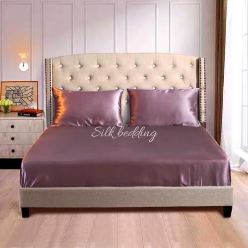 Bộ Ga Gối Phi Lụa 4 Món Cao Cấp Lan Bedding Màu Hồng Ruốc