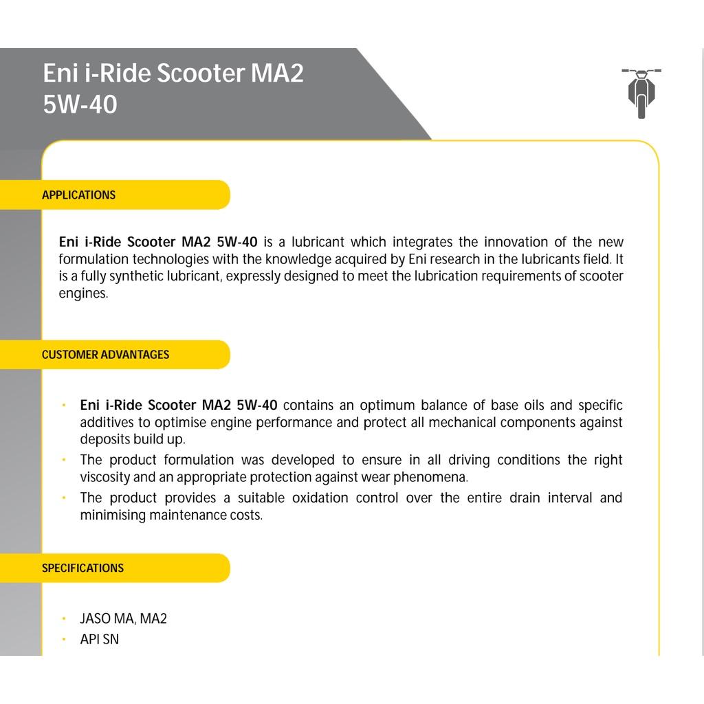 Nhớt Eni I-Ride Scooter MA2 5W40 full tổng hợp