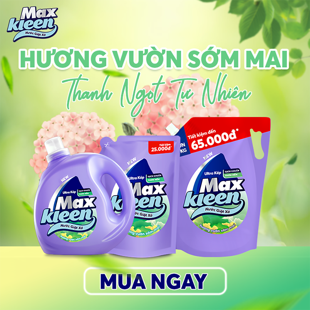 Combo Nước giặt xả Maxkleen hương vườn sớm mai: 1 Túi 3.8kg + 1 Túi 600g