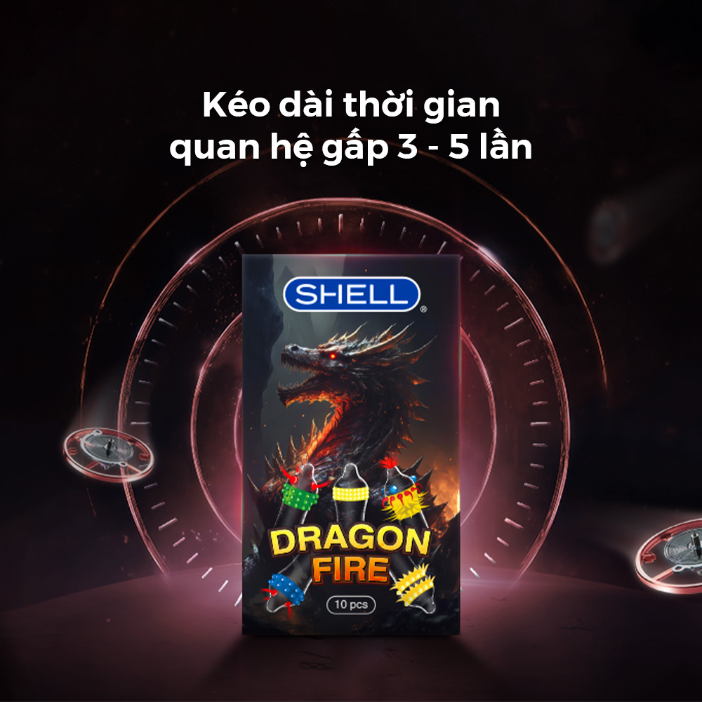 Bao cao su Shell Dragon Fire - Hộp 5 bao gai, bi nổi lớn + 5 bao Shell Performax (Hộp 10 cái)