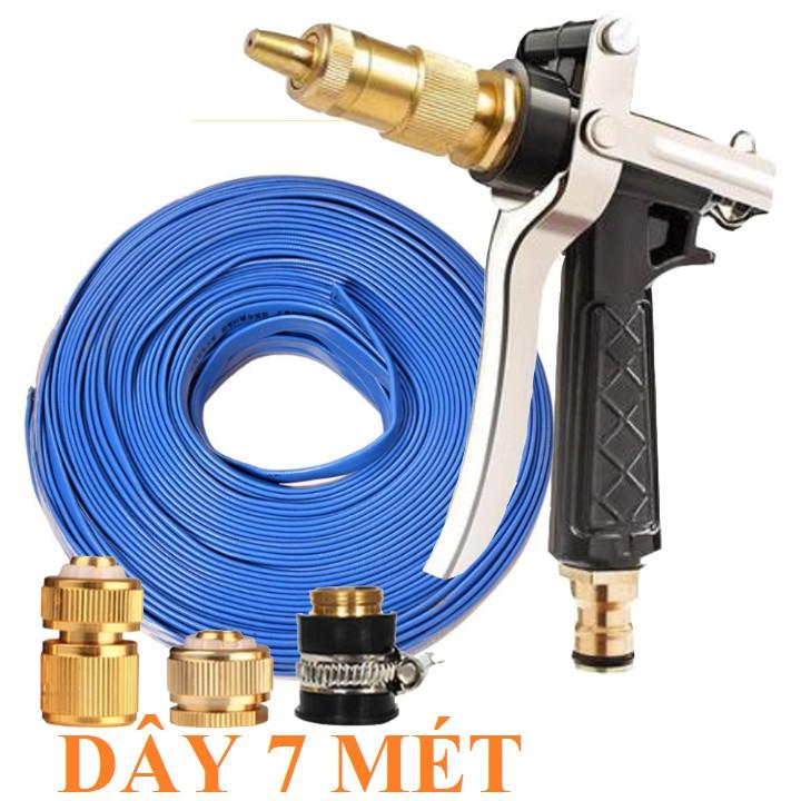 Bộ dây vòi xịt nước rửa xe,tưới cây ,tăng áp 3 lần, loại 7m,10m 206236 đầu đồng,cút đồng, túi đựng bút - Vòi đen, xanh dẹt7m