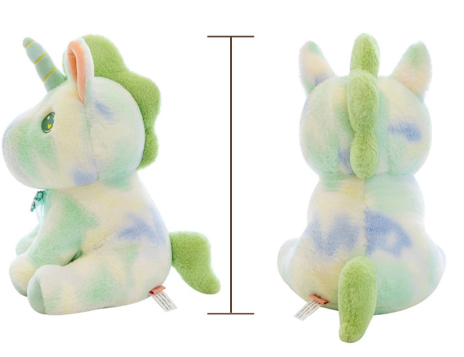 Gấu bông Màu loang Unicorn mắt trái tim đính nơ voan hoa 28cm siêu xinh