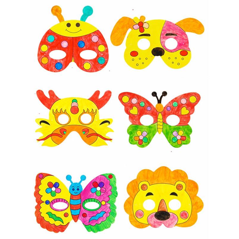 Sét 8 mặt nạ trẻ em hình con vật, tô màu ngộ nghĩnh (Tặng sét 6 bút dạ