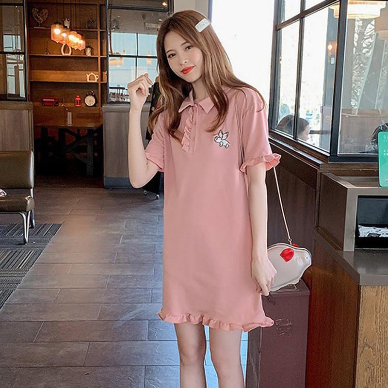 Đầm chữ A tay ngắn thiết kế cổ bẻ thanh lịch