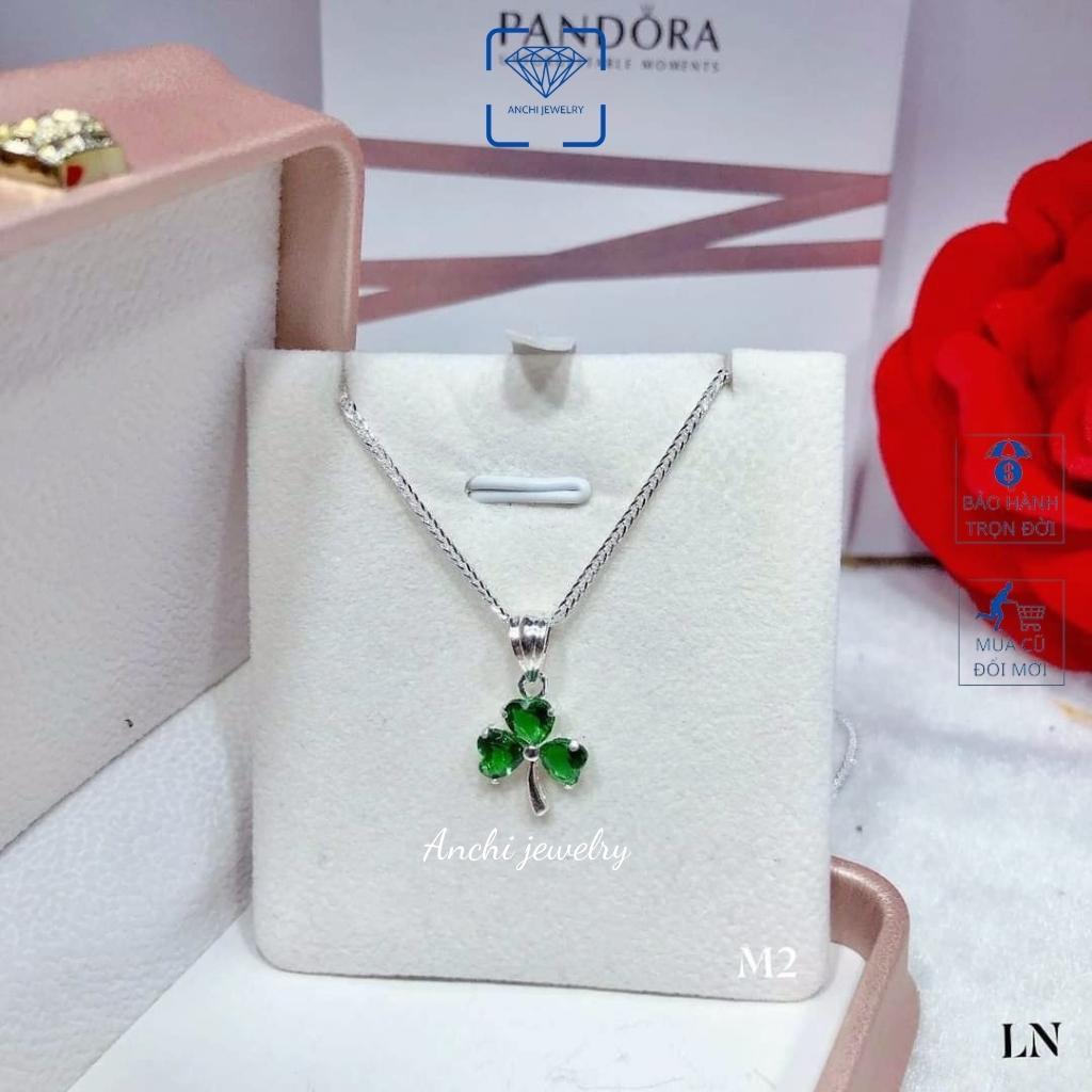 Vòng cổ cỏ 3( ba) lá đính đá nữ bạc thật đeo không đen màu đỏ xanh tím trắng - Anchi jewelry , quà 8 3