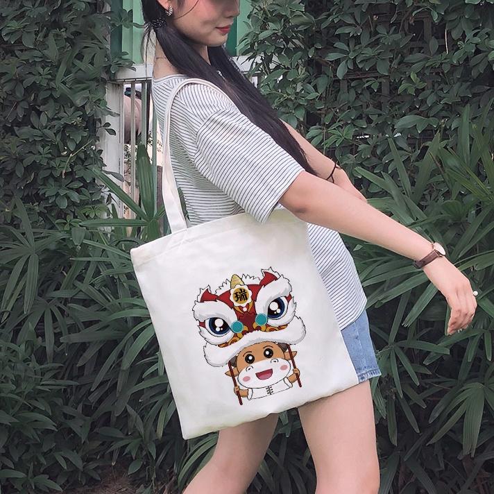 Túi tote VUÔNG MAYA vải Canvas unisex ulzzang họa tiết MÚA LÂN siêu dễ thương phù hợp đi học đi chơi