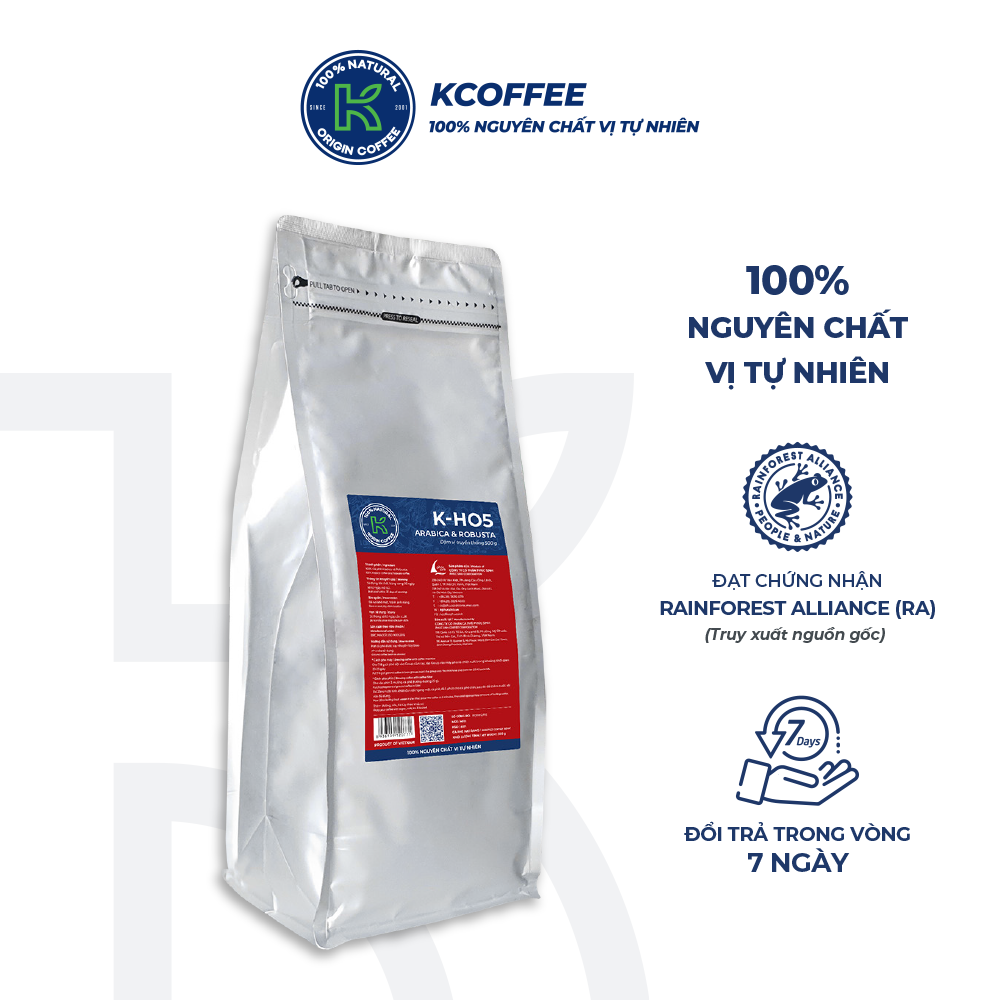 Cà phê rang xay K Coffee 100% Robusta Arabica nguyên chất K-HO5 (500g/Túi)