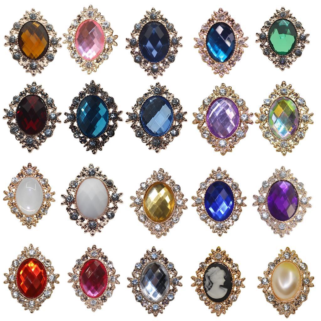20Pcs Crystal Rhinestone Button Oval Acrylic Embellishments Phone Case Decor