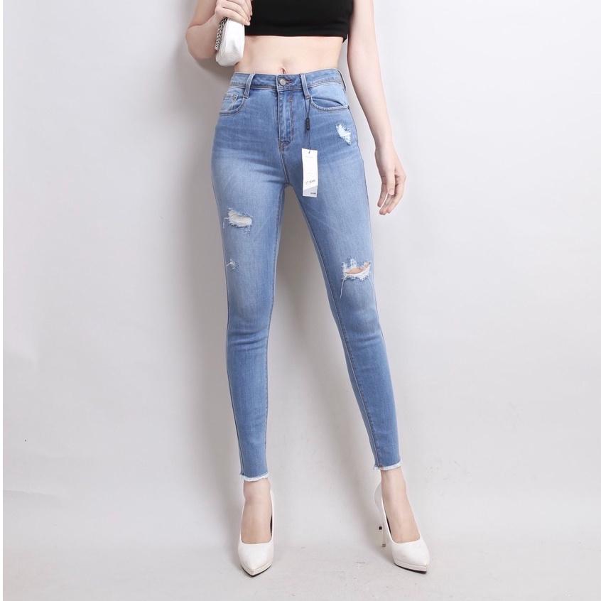 Quần Jean Nữ Skinny Cạp Cao co giãn Gấu Tua Rua Rách CT JEANS