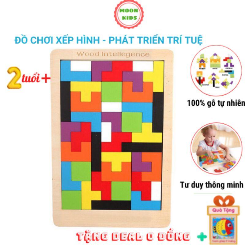 Đồ chơi xếp hình gỗ Tetris size lớn giúp bé thông minh và tư duy logic theo Montessori