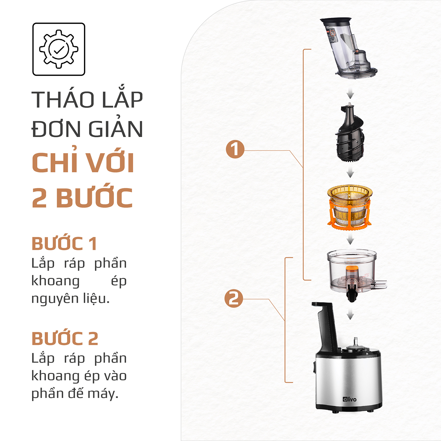 Máy Ép Chậm OLIVO SJ200 Đa Năng [Hàng Chính Hãng] Ép Kiệt Bã 98% - Tốc Độ Chậm 39 vòng/phút - Dễ Vệ Sinh - Thương Hiệu Mỹ