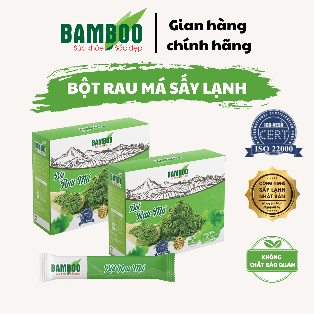 Combo 2 Bột rau má BAMBOO nguyên chất, siêu mịn hộp 60g/ 20 gói