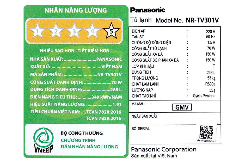 Tủ lạnh Panasonic Inverter 268 lít NR-TV301VGMV - Hàng chính hãng - Giao hàng toàn quốc