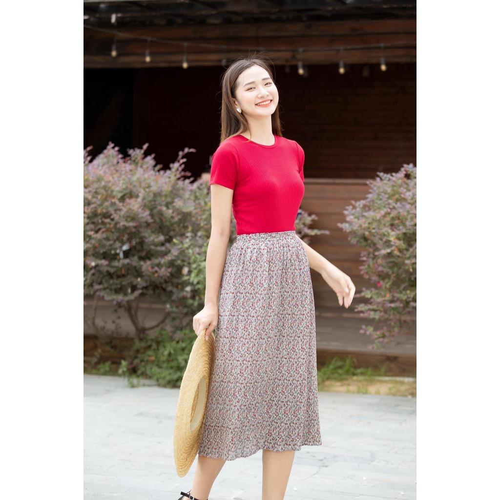 Váy xếp ly hoa nhuyễn