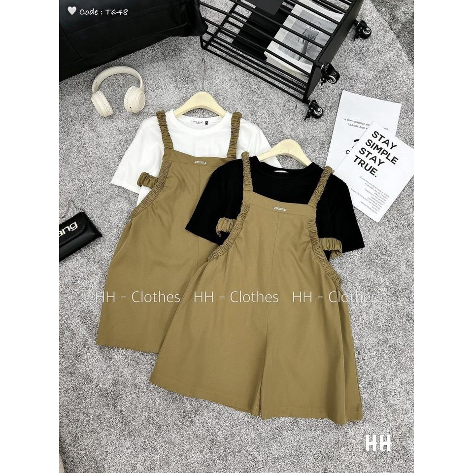 SET ĐI CHƠI, SET 2 MÓN ÁO THUN TAY NGẮN PHỐI YẾM ĐÙI CỰC TRẺ TRUNG - Black