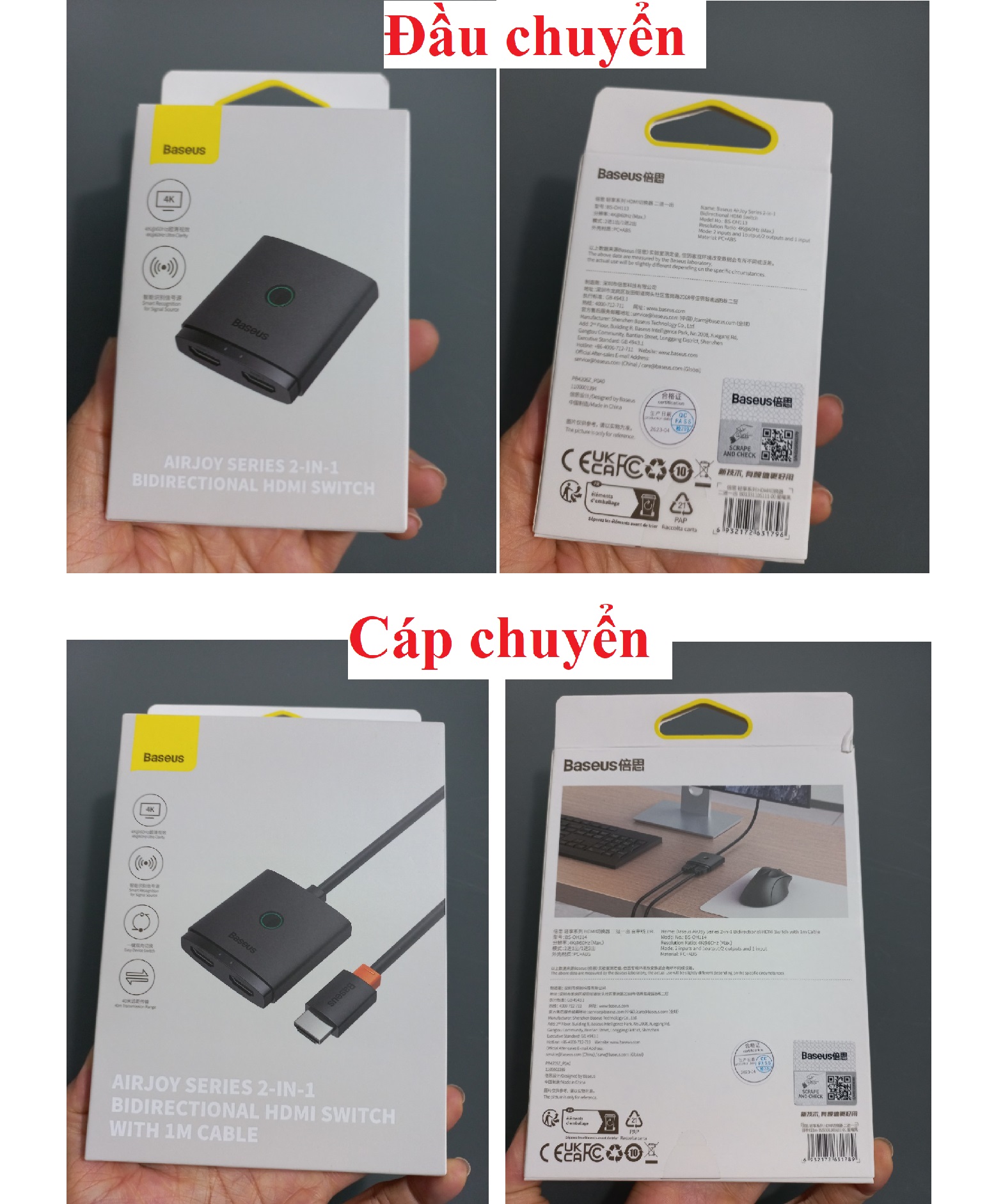 Đầu chia HDMI cáp chia cổngHDMI 2 chiều Baseus Airjoy  2 in 1 HDMI Switch BS-OH113/ BS-OH114 _ hàng chính hãng