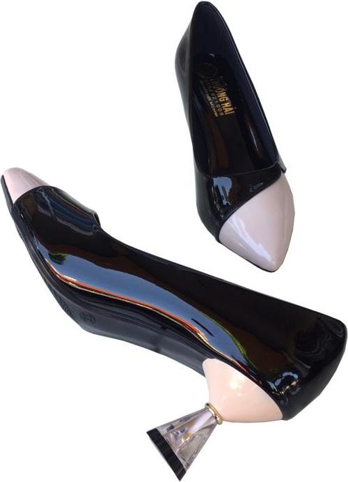 Giày cao gót nữ da bóng cao 5cm đen thời trang Trường Hải CGN122