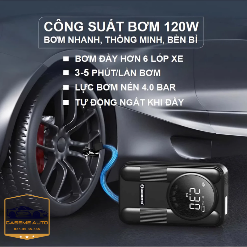 Bơm Lốp Kiêm Kích Bình Ô Tô, Xe Máy SOULOR CYD14 129000mAh Đa Năng – Sạc Dự Phòng, Đèn Pin, Bơm Siêu Tốc - Hàng chính hãng