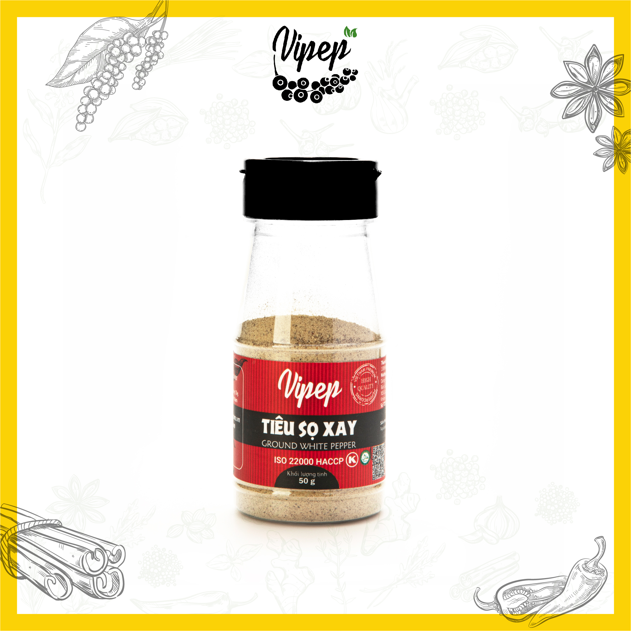 Tiêu sọ xay Vipep từ 100% hạt tiêu sọ nguyên chất - gia vị dùng nêm, ướp thực phẩm
