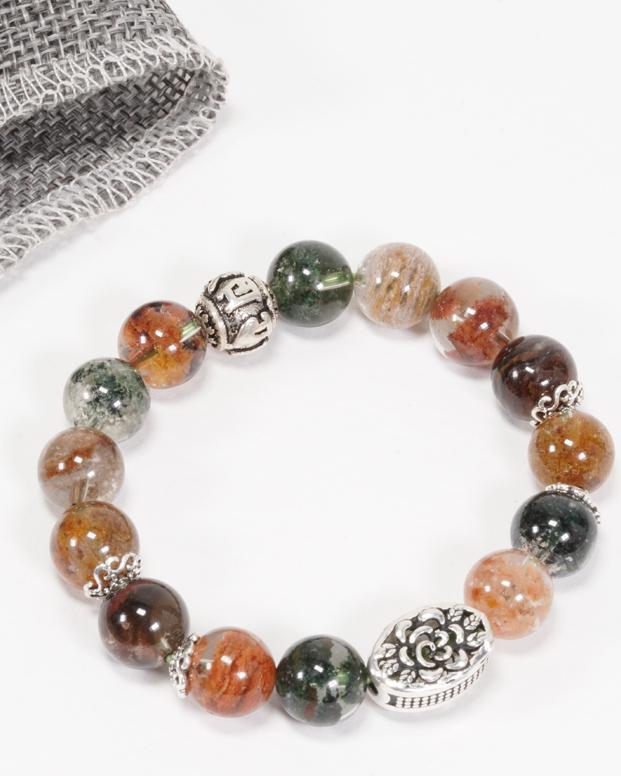 Vòng Thạch Anh Ưu Linh Đa Sắc Phối Charm Hoa Bạc Ngọc Quý Gemstones
