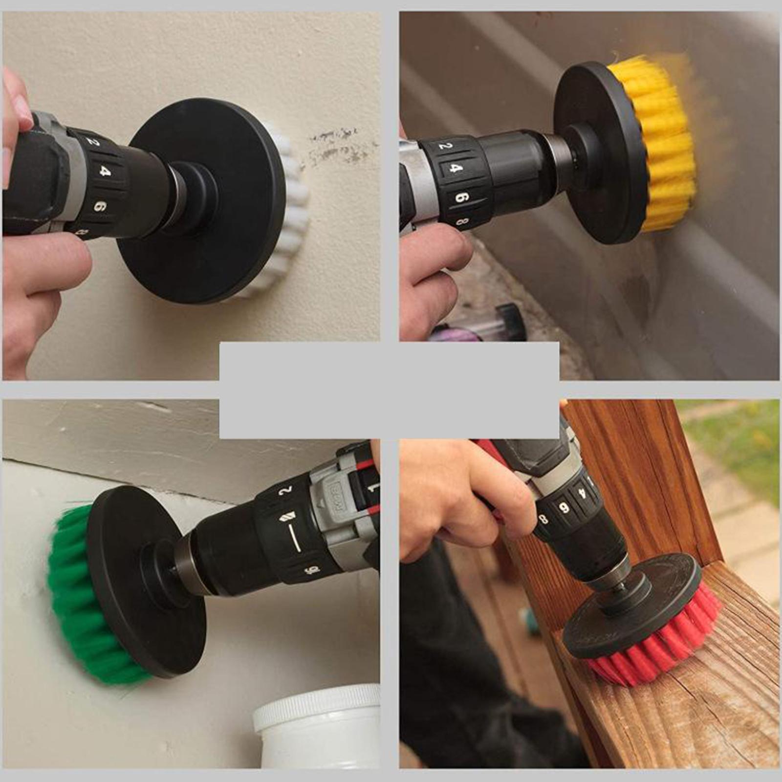5Pcs Home Drill Brush Attachment - Bathroom Surfaces Tub, Shower, Tile and Grout All Purpose Power Scrubber Cleaning Kit Grout Drill Brush Set