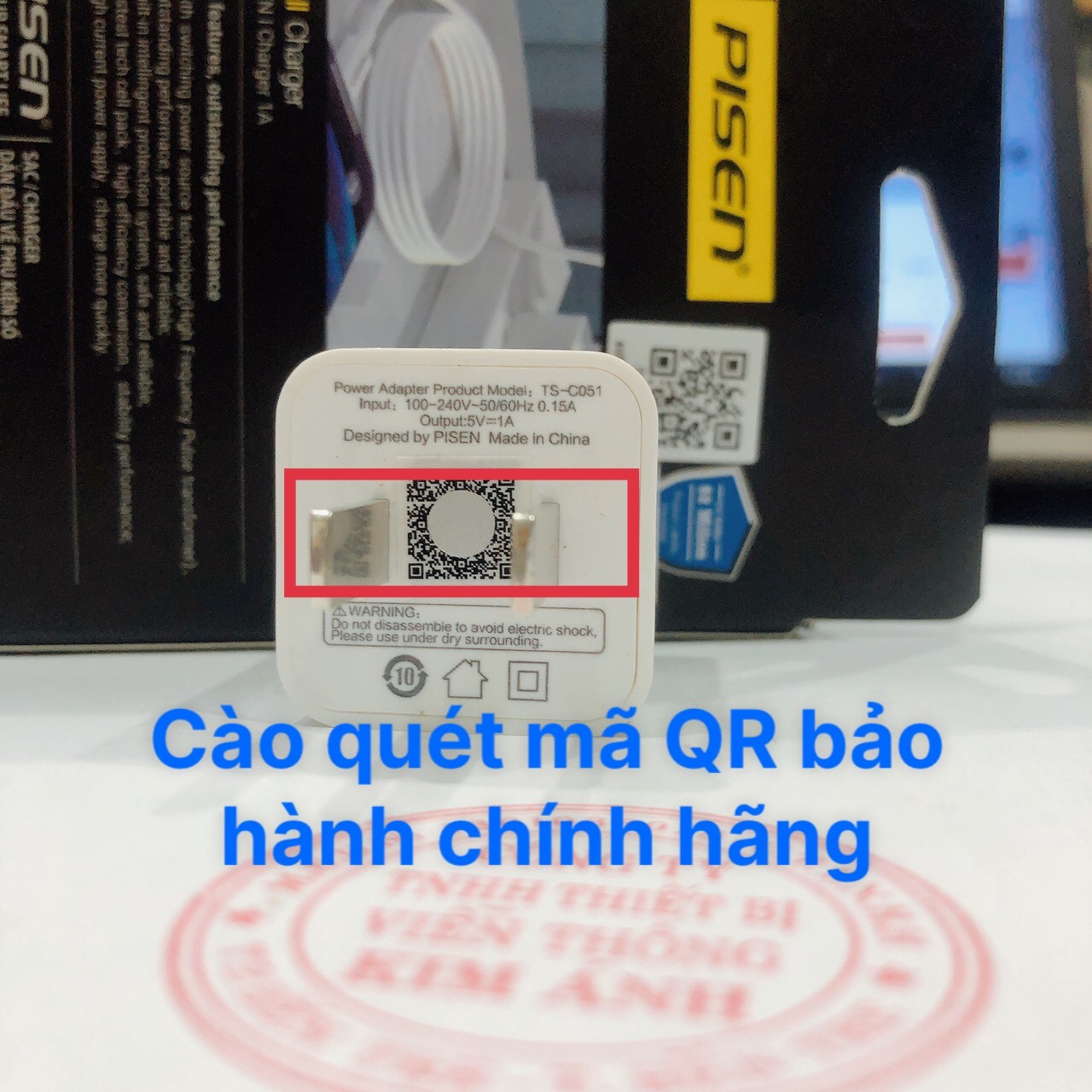 Cóc sạc Pisen I Charger 1A (TS-C051 ) cho điện thoại táo - Hàng chính hãng