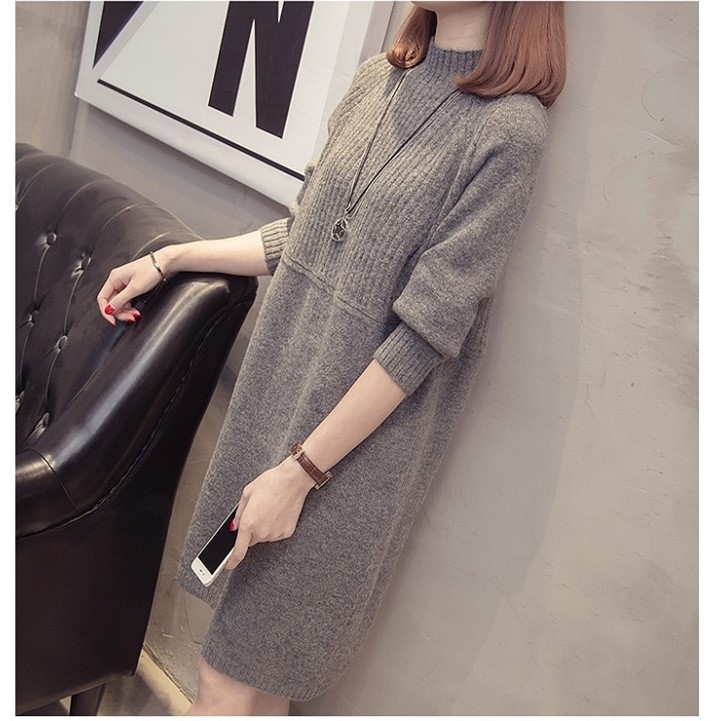 Áo len nữ dáng dài- đầm lem suông trơn-áo len nữ cổ cao, áo len trung niên nữ Haint Boutique AL01