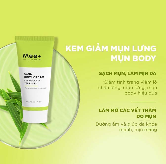 Kem giảm mụn body, mờ thâm, dưỡng trắng da Mee Natural Acne Body Cream 150gr