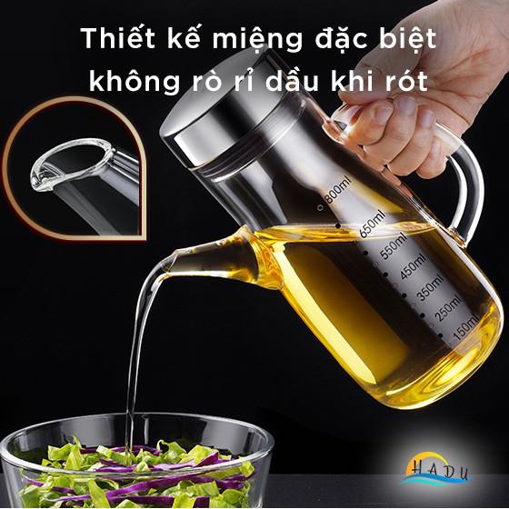 Chai Bình Lọ Đựng Dầu Ăn Nước Mắm Thủy Tinh Thông Minh Cao Cấp 800ml Nắp Inox 304 Đạt Chất Lượng Đức HADU