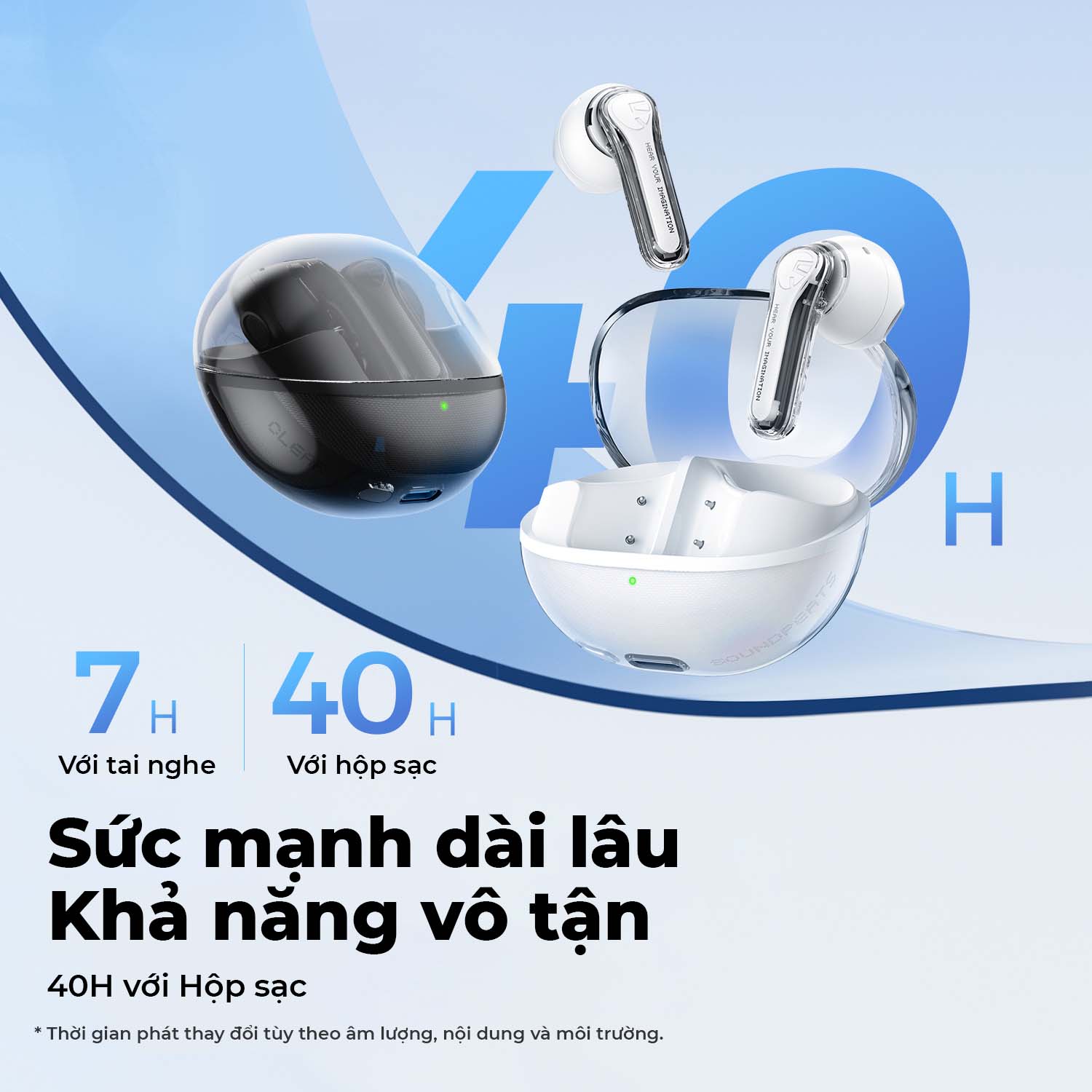 Tai nghe True Wireless SoundPEATS ClearPods | Trong suốt Trendy | Mic Kép ENC | Bluetooth 5.3 - Hàng Chính Hãng