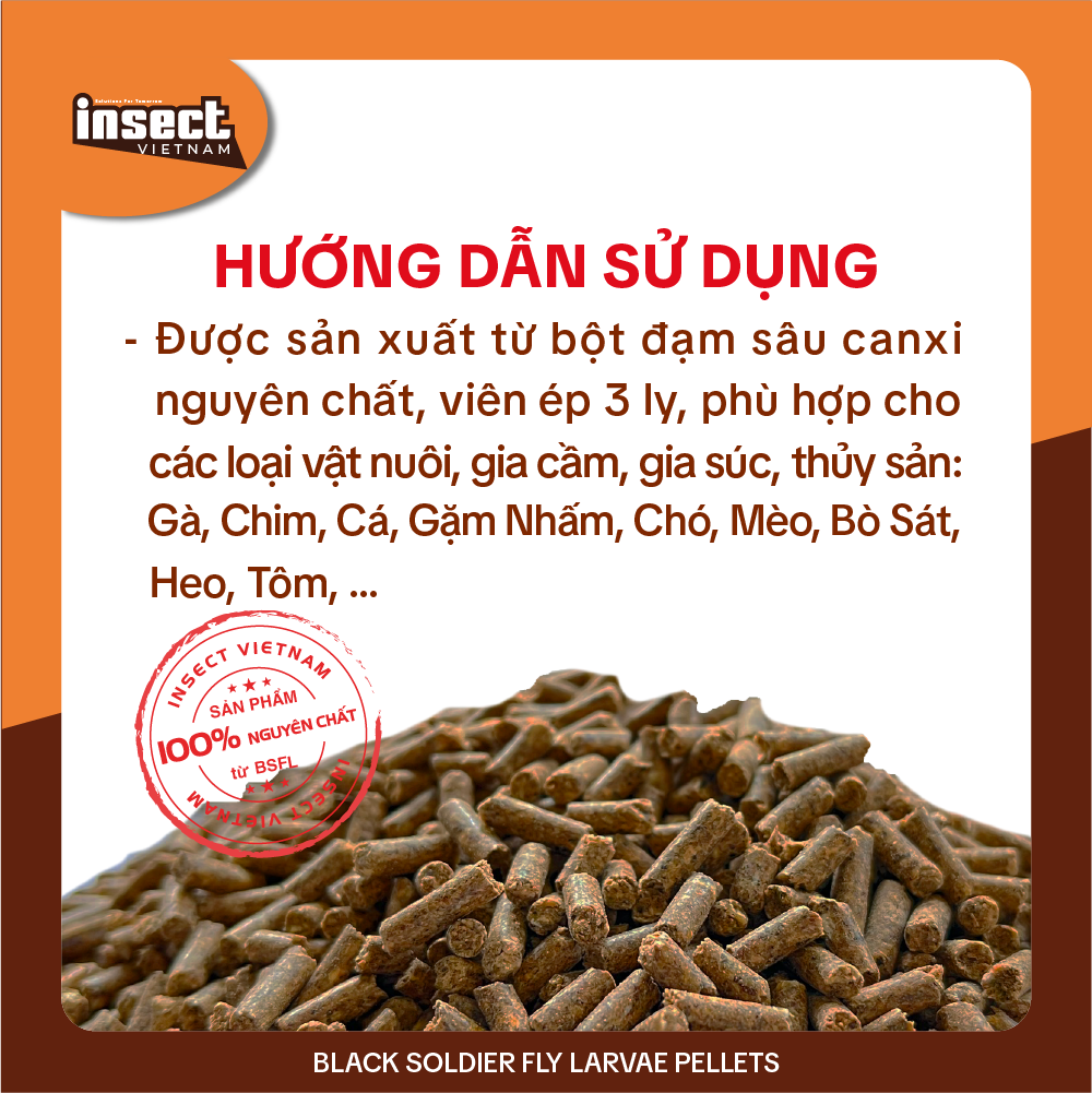 Sâu Canxi nguyên chất - Sâu Canxi Ép Viên INSECT VIETNAM  - Dành cho các vật nuôi, gia cầm, gia súc, thủy sản như: Gà, Chim, Cá, Gặm Nhấm, Chó, Mèo, Bò Sát, Heo, Tôm ..., ... - Túi 1kg