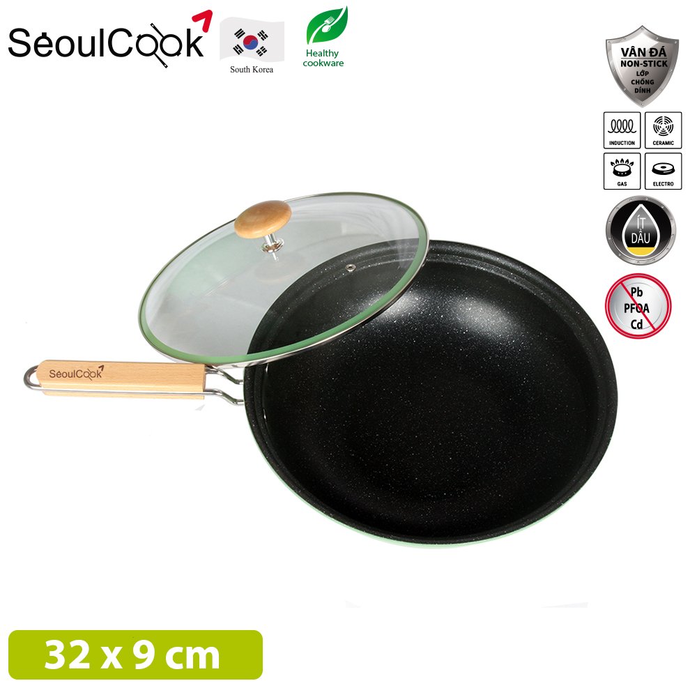 Bộ 2 chảo SL5, chảo sâu lòng 32cm + chảo vuông 15x20cm đáy từ/ Induction Seoulcook Hàn Quốc, dùng được tất cả các loại bếp – Hàng chính hãng