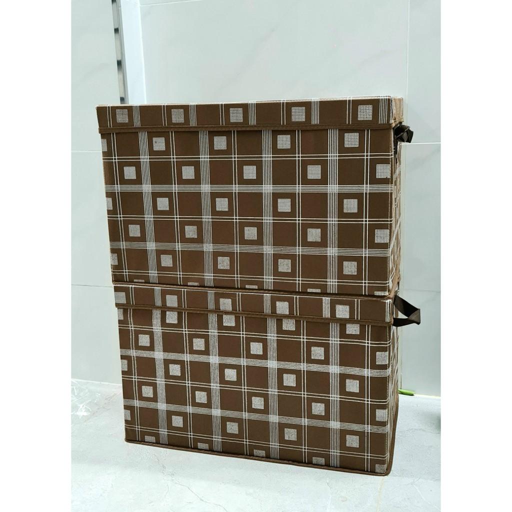 Combo 2 hộp vải Size Lớn đựng chăn màn nắp dời màu nâu Caro tiện lơi - MƠI