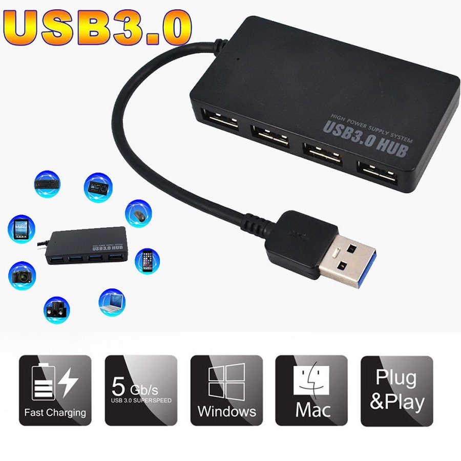 Hub USB 3.0 Tốc Độ Cao , Bộ Chuyển Đổi Chia 4 Cổng USB Cho PC, Máy Tính Xách Tay