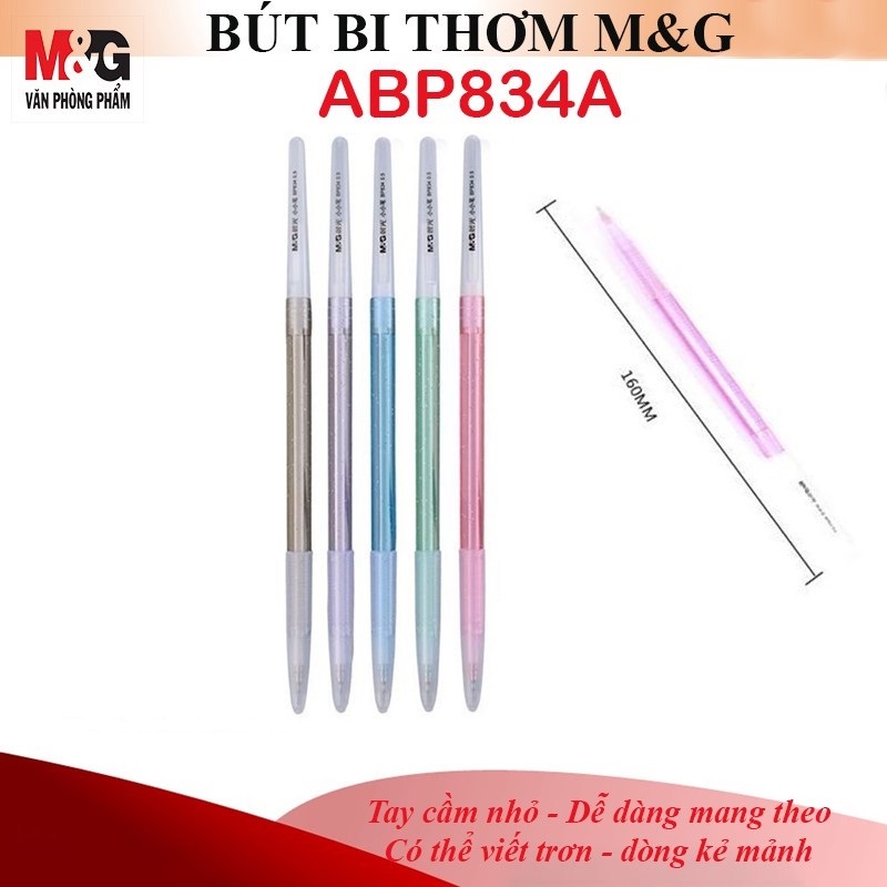 Combo 5 cây bút bi 0.5mm mực thơm M&amp;G - ABP 12530 ( ABP 834 ) mực xanh