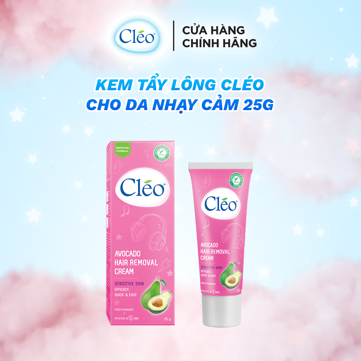 Kem Tẩy Lông Chiết Xuất Bơ Cleo Dành Cho Da Nhạy Cảm 25g, an toàn, không đau và đạt hiệu quả nhanh chóng