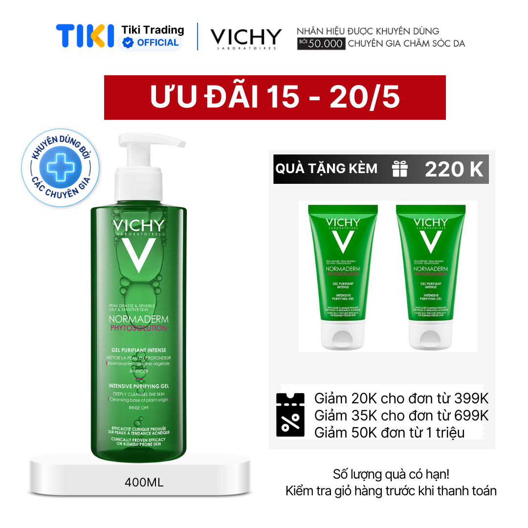 Sữa rửa mặt dạng gel Vichy Normaderm Phytosolution Intensive Purifying Gel 400ml