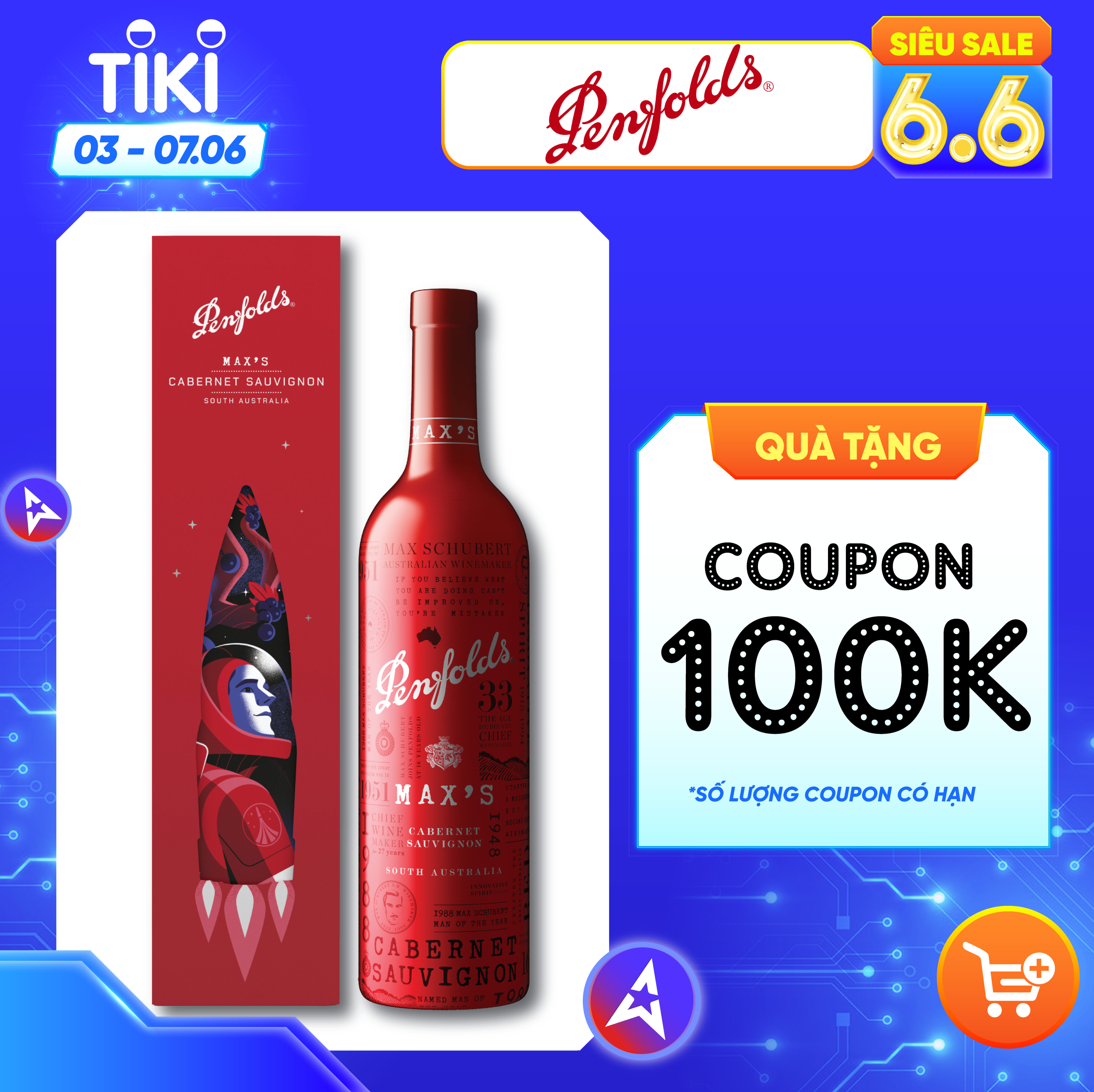 Rượu vang đỏ Penfolds MAX'S Cabernet Sauvignon (750ml 14,5%) - Hộp quà phiên bản giới hạn